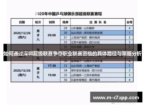 如何通过深圳超级联赛争夺职业联赛资格的具体路径与策略分析