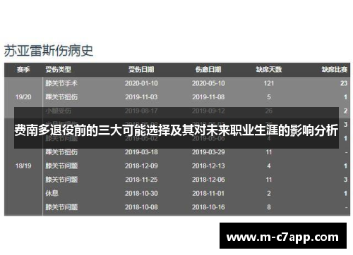 费南多退役前的三大可能选择及其对未来职业生涯的影响分析
